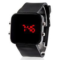 Unisex Red LED Jumbo Square Mirror Face Silicone Band Wrist Watch (Black) Cool Watch Unique Watch Fashion Watch