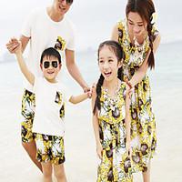 Unisex Casual/Daily Floral Sets, Cotton Summer Short Sleeve Dress Clothing Set