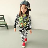 Unisex Cotton Fashion Spring/Fall Going out Casual/Daily Cartoon Print Coat Pants Zebra-stripe Two-piece Set Sport Suit
