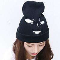 Unisex Casual Men Solid Color Twisted Knit Wool Patch Letters Printed Thick Warm Lleisure Hat