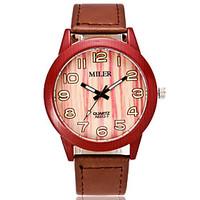 Unisex Fashion Watch Unique Creative Watch Wood Watch Quartz PU Band Orange Brown Khaki