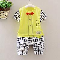 Unisex Fashion Going out Casual/Daily Sports Print Patchwork Plaid Sets Cotton Summer Short Sleeve 2 Piece Clothing Set Boy Girl Children\'s Garments