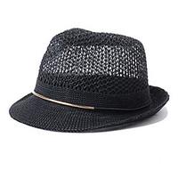 Unisex Summer Casual England Hollow Weaving Jazz Hat Couple Beach Straw Hat