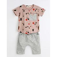 Unisex Casual/Daily Print Sets, Cotton Summer Short Sleeve Clothing Set