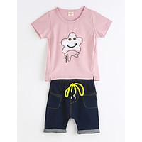 Unisex Casual/Daily Print Sets, Cotton Summer Short Sleeve Clothing Set