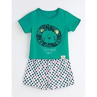 Unisex Casual/Daily Animal Print Sets, Cotton Summer Short Sleeve Clothing Set