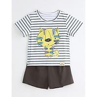 Unisex Casual/Daily Striped Animal Print Sets, Cotton Summer Short Sleeve Clothing Set