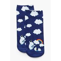 unicorn rainbow ankle socks blue