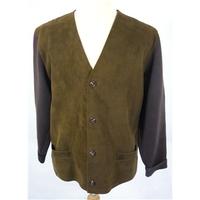 Unbranded [Size: Medium - 40 Chest] Tan & Chocolate Brown Casual/Stylish Suede Leather & Acrylic Cardigan