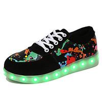 Unisex Sneakers Spring Fall Winter Ankle Strap Light Up Shoes Comfort Crib Shoes PU Casual Athletic Flat Heel Lace-up Black Walking