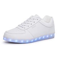 Unisex Sneakers Spring Summer Fall Winter Comfort Light Up Shoes PU Outdoor Casual Athletic Flat Heel Lace-up LED Black White