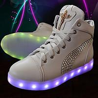 Unisex Sneakers Spring Fall Winter Comfort Crib Shoes Ankle Strap Light Up Shoes PU Casual Athletic Flat Heel Crystal Lace-up Black White