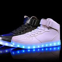 Unisex Sneakers Spring Summer Fall Winter Comfort Light Up Shoes Leather Outdoor Casual Athletic Low Heel LED Black White