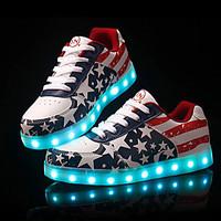Unisex Sneakers Spring Summer Fall Winter Comfort Light Up Shoes Leather Outdoor Casual Athletic Low Heel Lace-up Black White Walking