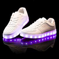 Unisex Sneakers Spring Summer Fall Winter Novelty Light Up Shoes Comfort PU Outdoor Casual Athletic Flat Heel Lace-up LED Black White