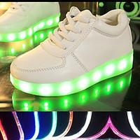 Unisex Sneakers Spring Fall Winter Comfort Crib Shoes Ankle Strap Light Up Shoes PU Outdoor Casual Athletic Flat Heel Lace-up Black White