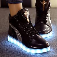 Unisex Sneakers Spring Summer Fall Winter Comfort Novelty PU Outdoor Casual Athletic Flat Heel Lace-up LED White Black Walking