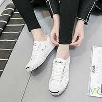 Unisex Sneakers Comfort PU Tulle Spring Casual Black White Flat