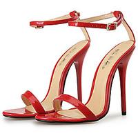 Unisex Sandals Summer Patent Leather Dress Party Evening Stiletto Heel Buckle White Black Red