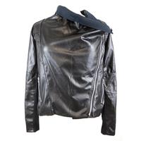 Unbranded - Large Size - Black - Cowl Neck Synthetic Leather Fashion Jacket