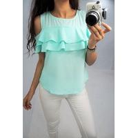 una chiffon cold shoulder frill top