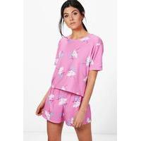 Unicorn Short & Tee PJ Set - pink