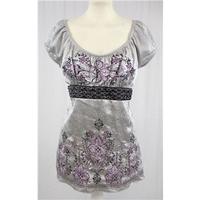 Unbranded - Large Size - Silver Black & Lilac - Short Sleeved Blouse