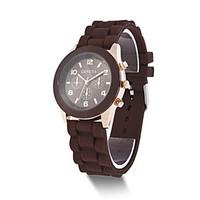 Unisex Fashion Watch Quartz Silicone Band Casual Brown Pink Yellow