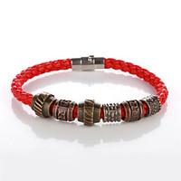 Unisex Vintage Red Leather Bracelet Copper Buckles Bracelets (Buckles amount and shape is randomly assembled)