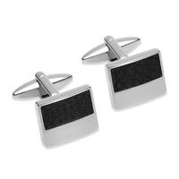 Unique Men\'s Stainless Steel Cuff links With Black Leather Inlay