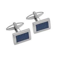 Unique Mens Stainless Steel Cuff links With Blue Leather Inlay