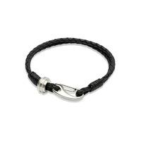 Unique Men\'s Black Leather Bracelet With Steel Element