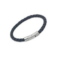 unique mens blue leather bracelet with stainless steel clasp