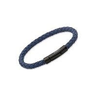 Unique Men\'s Blue Leather Bracelet with Steel Clasp