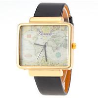 Unisex World Map Pattern Square Dial PU Band Quartz Watch Wrist Watch Cool Watch Unique Watch