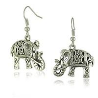 Unique Tibetan Silver Hollow Carved Elephant Dangle Fashion Vintage Earrings