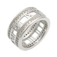 Unisex Roman Numerals Hollow Brand Cubic Zirconia Circles 316L Stainless Steel Rings For Women