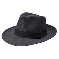 unisex ribbon pinched crown rolled trim straw hat