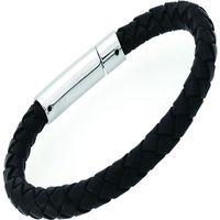 UNIQUE JEWELRY Men\'s Stainless Steel Black Leather Bracelet
