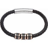 UNIQUE JEWELRY Men\'s Stainless Steel & Leather Bracelet