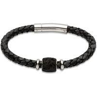 UNIQUE JEWELRY Men\'s Stainless Steel Leather Bracelet