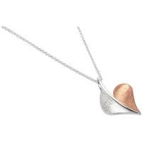 UNIQUE JEWELRY Ladies Silver and Rose Gold Plated Brushed Finish Leaf Pendant