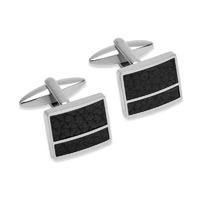 Unique Men\'s Stainless Steel Cuff links With Black Leather Inlay [QC-180]