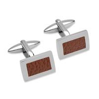 unique mens stainless steel cuff links with brown leather inlay