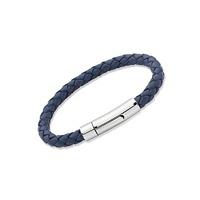 Unique Men\'s Blue Leather Bracelet With Stainless Steel Clasp