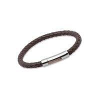 unique mens dark brown leather bracelet with steel clasp