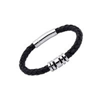 Unique Men\'s Black Leather Bracelet With Steel Elements