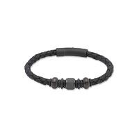 Unique Men\'s Black Leather Bracelet With Steel Elements Black I.P.Plating