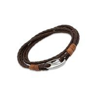 Unique Men\'s Dark Brown Leather Steel Shrimp Clasp