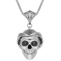 Unique Gothic Necklace Skull With Web Crown Silver